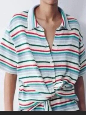 NWOT Zara striped jacquard knit polo shirt Size M